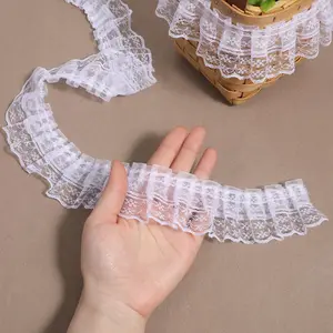 5 Yards White Lace Ribbon, 2-Layer Pleated Lace Ruffle Trim, Ideal for Crafts, Sewing, Clothing, Pillowcase, DIY Craft Decoration