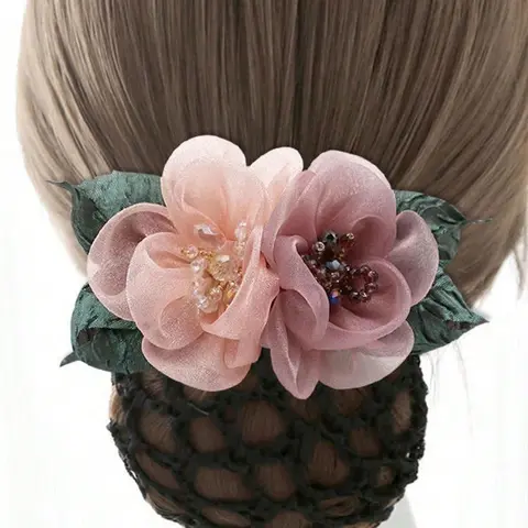 Women's Elegant Flower Decor Hair Bun Net, 2024 New Style Cute Trendy Hair Bun Net, Fashionable for Women & Girls Hairstyles Ideas Floral Hairbands, Vintage Hair Wrap, Hair Accessory
