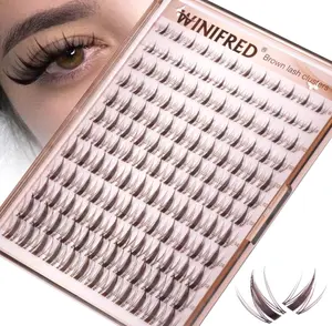 Winifred Brown Lash Clusters Natural Wispy Eyelash Clusters C Curly Manga Cluster Eyelash Extensions Clear Band Fairy Lashes Clusters 8-16mm Dark Brown Individual Lashes