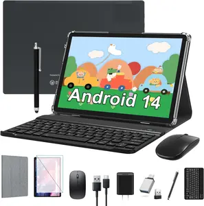 Kids Tablet Android 14 Tablet 2025 Latest Tablets Parental Control, 10 inch Tablet (4+4)GB RAM 64GB ROM 1TB Expand, 2 in 1 Tablet with Keyboard, Case, Stylus, Octa-Core Tablet PC, WiFi 6, Bluetooth, Dual Camera,7000mAh Battery
