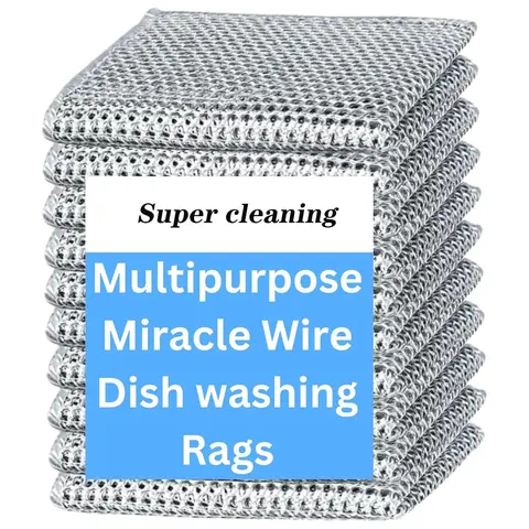 Double-sided Scratch Resistant Metal Wire Dishwashing Cloth, 8 Counts Multipurpose Dish Washing Cloth, Thick Cleaning Cloth, Durable Cleaning Supplies, Suitable for Wet and Dry Cleaning, Dishcloths For Washing Dishes, Thickened Cleaning Cloth
