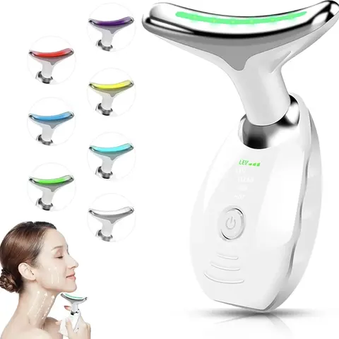 7-Color LED Neck Face Massager, Rechargeable Calming Soothing Facial Beauty Massager, Portable Daily Multifunctional Vibration Skin Care Tool for Home Use