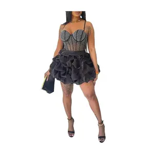 LYD- Womens Mesh Rhinestones Spaghetti Strap Bodycon Mini Cake Dress  Sexy Sleeveless Night  Party Birthday Ball Gown DressesFormal Formal Wear Womenswear Workwear    -LYD elastic long elegant summer brunch bandage Criss Cross Backless Split Dress