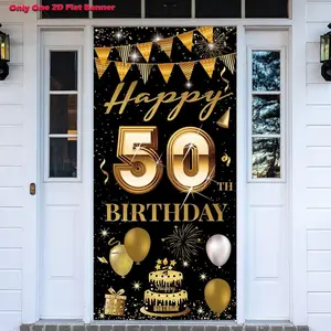 1pc 2D flat banner,50th Birthday Door Banner, Happy 50th Birthday Decorations Men Women, 50 Years Old Birthday Backdrop Photo Booth Props, Black Gold 50 Birthday Party Yard Sign Decor for Outdoor Indoor Sturdy