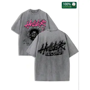 Retro Hellstar Records Print T-Shirt Vintage Washed Streetwear Tee For Men Women Outdoor Wear