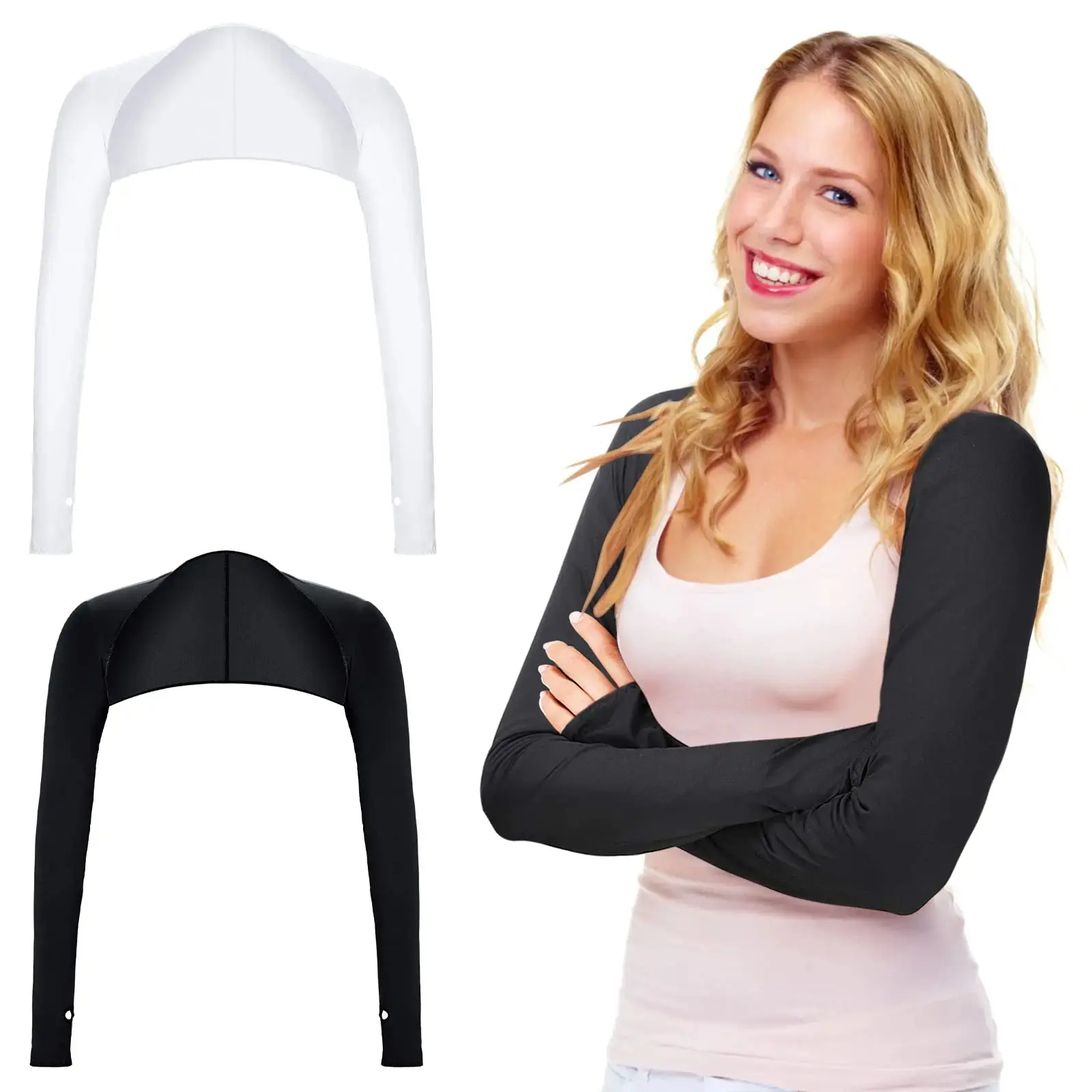 2-Pack Shawl-Shape Arm Sports Sleeves & Support, Breathable Stretch-Fit UV Protection Finger Holes Shoulder Guard for Outdoor Sports
