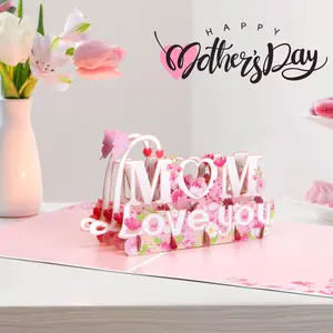 Love You Mom Pop Up Card, Flower, Heart Shaped Symbol, Gift For Birthday, Mothers Day, Anniversary, Valentines Day, Mom, Godmother, Mother in Law, 5x7 - Includes Envelope And Message Note