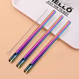 Reusable Stainless Steel Straws Set, Pearl Milk Tea Straw with Brush Stirring Spoon Shape, 4 Pieces, Durable and Eco-Friendly