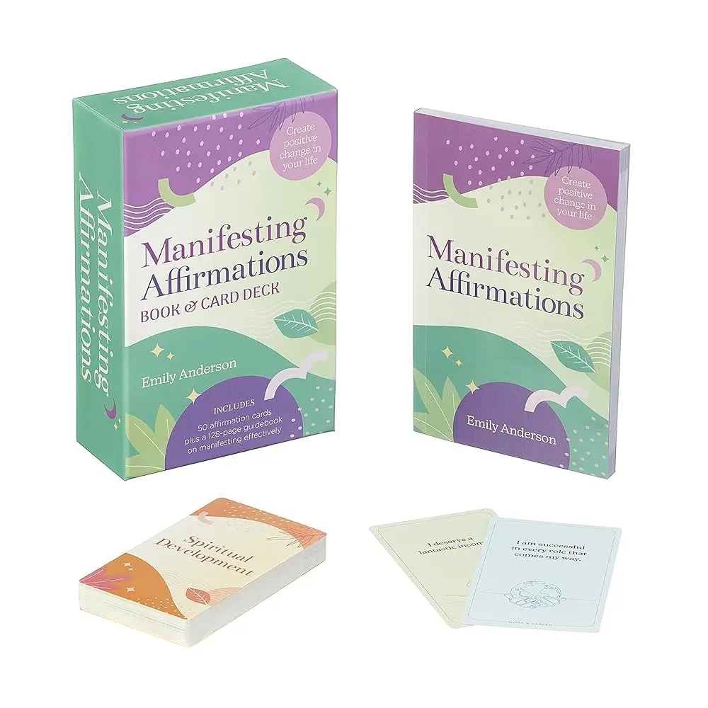 Sirius Inspiration Manifestation Affirmations Book & Card Deck Kit - Spiritual Practical Set for Adults 18+, 50 Affirmation Cards, 128-Page Law of Attraction Practice Guidebook for Positive Change, 128-Page Guidebook, Developing Spirituality, Includes 50