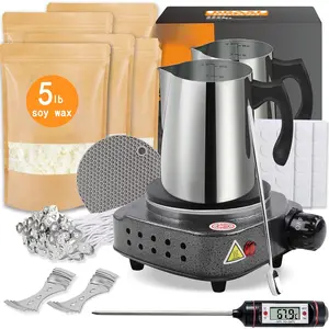 Candle Making Kit with Hot Plate for Adults,Candle Wax Melter for Melting,Including Pouring Pot, Hot Plate,5lb Soy Wax,Stain Spoon,Cotton Wicks,Center Devices,Wick,.