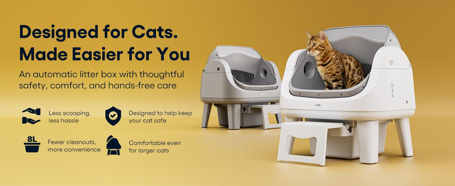 PetPivot AutoScooper 12 Open-Top Self-Cleaning Cat Litter Box – Sealed Waste Drawer, Includes Trash Bags & Entry Step