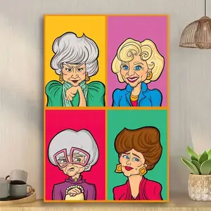 1pc (Framed Frameless Poster Optional)- Golden Girls  Modern Classic Art Style, Vibrant Pink Yellow Blue Green Teal Home Decor For Living Room, Bedroom, Office, Restaurant, Bar - Indoor/Outdoor Use, Indoor Decoration, Wall Decor