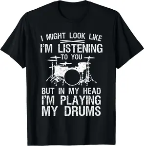 [Pure Cotton Graphics Tee] Funny Drummer Art For Men Women Drum Player Percussion Lover T-Shirt