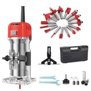 woodworking 110v 800w handheld engraving milling machine with 15 milling cutters, 1/4" chuck woodworking tool, electric laminated board trimming device