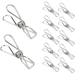 Laundry Clothes Pins Clips 50 Pack, Stainless Steel Heavy Duty Laundry Peg Metal Clip Clothespins For Hanging Outdoor Clothesline, Snack Bags, Towel, Pictures, Office
