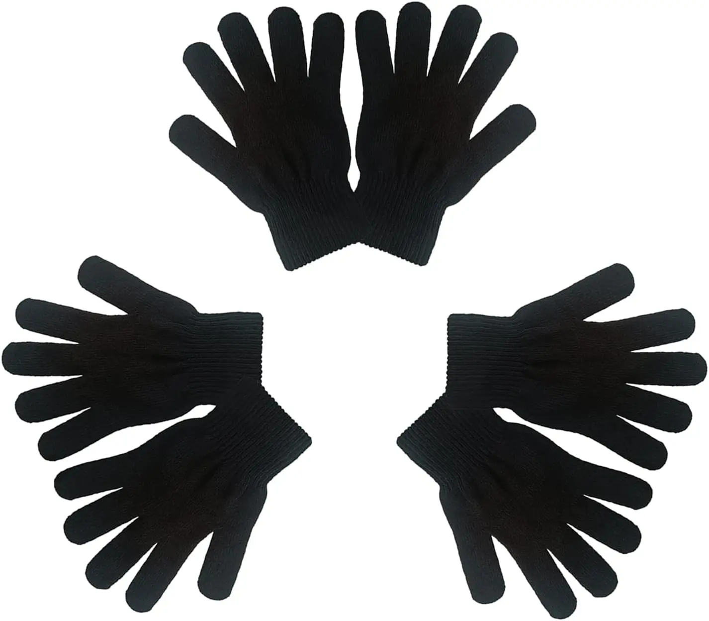 3 Pairs Magic Gloves Men Women Black Warm Winter Knit Gloves for  Teens Adults Cold Weather Gloves Boys Girls