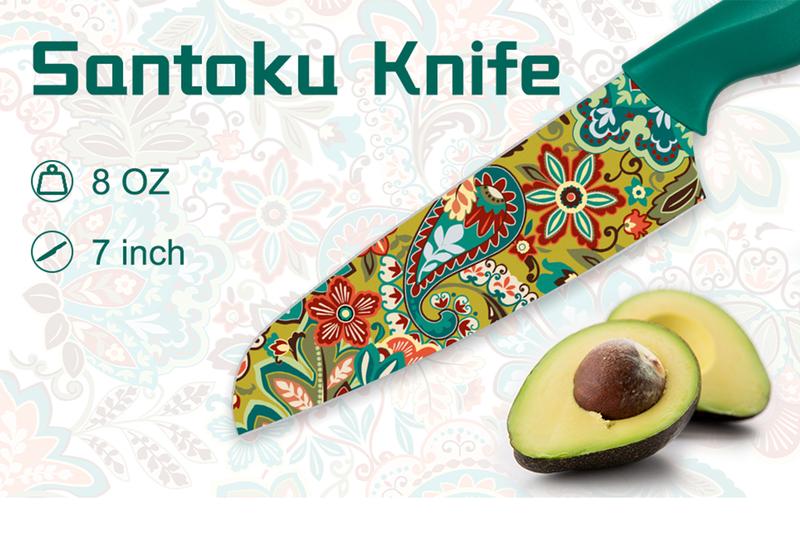 Astercook Paisley Knife Set Kitchen Block Rustproof Stainless Steel & Scratch-Resistant PP, Perfect Gift Idea Springtok Multicolor