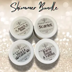 Honeydoll Shimmering Sets of Four - Shimmer Body Butter Bundle - Warm Sugar Vanilla, Beach Bum, Viva La Cutie, Scarlet