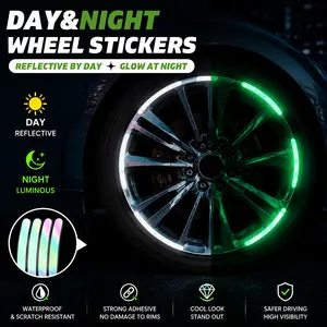40PCS Glow in Dark Wheel Reflective Stickers | Car Rim Luminous Safety Strips Day Reflective Night Glow | IPX7 Waterproof No-Damage Adhesive for Car Motorcycle Bicycle Rim Decor