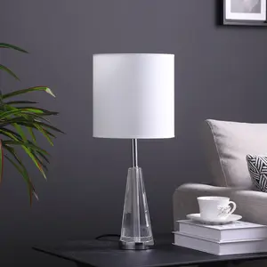 Crystal Table Lamp with Linen Lampshade for Bedroom Living Room Bedside Nightstand, Modern Design Bedside Lamp with Cord Switch On/Off Switch Standard E26 Socket Light Base classroom lights