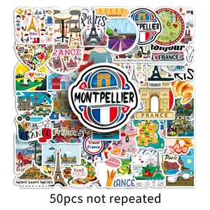 50pcs France Travel Stickers, Paris Landmark Waterproof Vinyl Decals, French City Travel Stickers for Laptop, Water Bottle, Luggage, Europe Travel Gift Pack