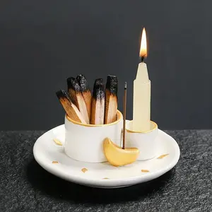 Ceramic Incense & Candle Holder, 1 Count Creative Incense Burner Holder with Ash Catcher Tray, Home Fragrance Holder for Sage Burning Meditation & Yoga Room Decor, Ornaments