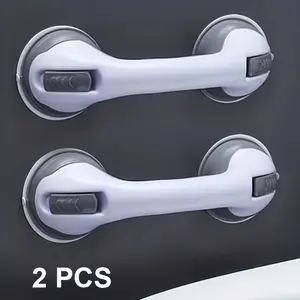 2pcs Bathroom Grab Bars Suction Cup - No Drill Shower Handles for Elderly, Adjustable Height Non-Slip Safety Rail, Toilet Fall Prevention Handrail (Easy Install)