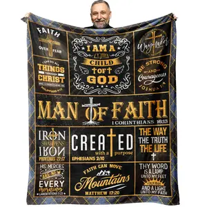 Christian Gifts for Men Blankets 60x50, RGifts for Christian Men, Faith BasedCatholicBible VerseBirthday Gifts, Baptism Confirmation Gifts for Boys