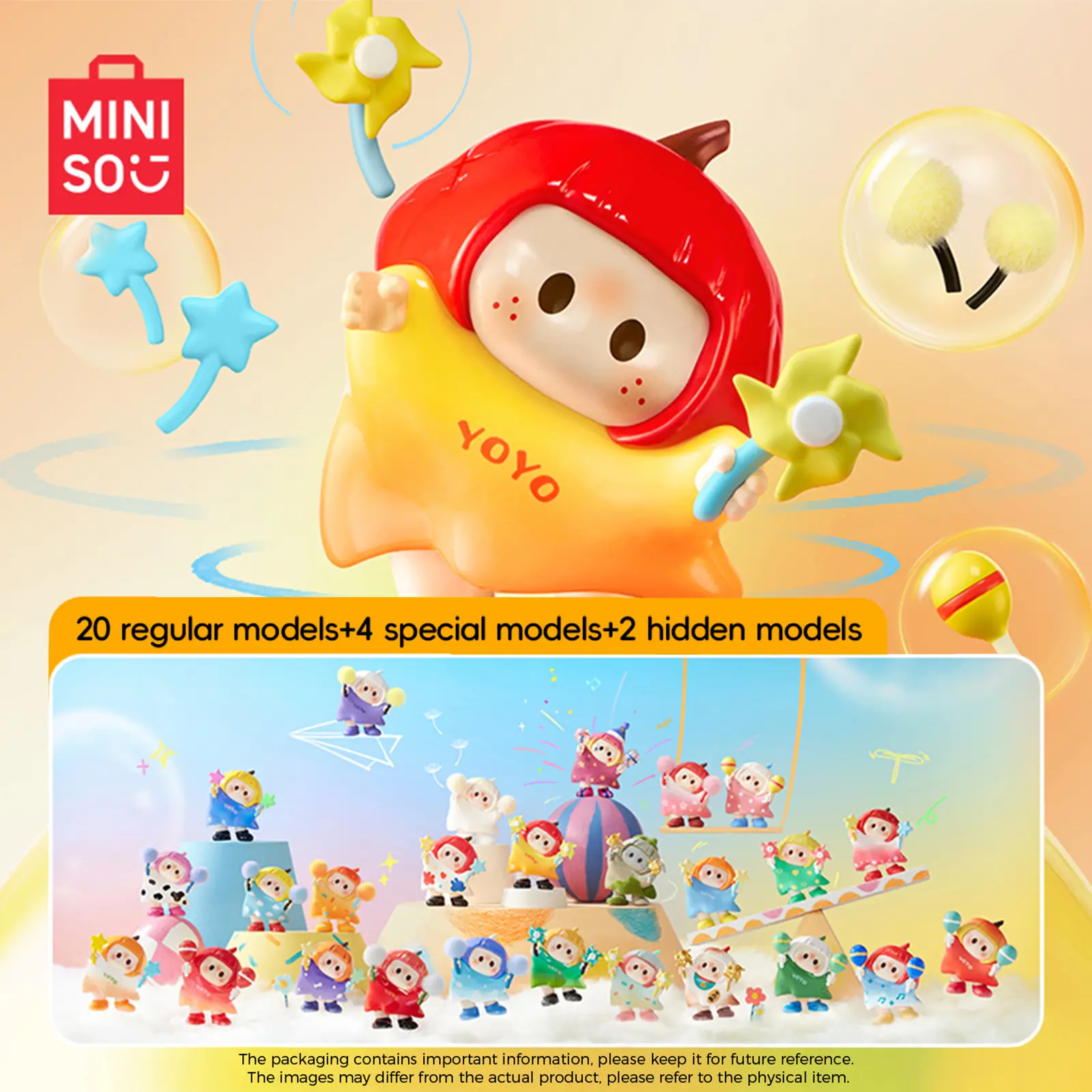 MINISO YOYO Tilted Head Collection Blind Box Cute Kawaii Mini Figurines, Mystery Surprise Icon Box Collectible Figures, Desk Decor Toy, Birthday Holiday Gift for Teens Girls Collectors
