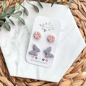 Flower and Butterfly Stud Earring Pack - Clay Earrings