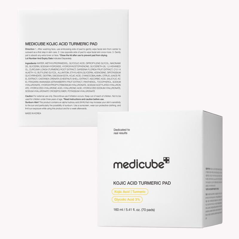 [medicube] Kojic Acid Turmeric Clarifying Toner Pad for Troubled Skin & Use After Spot Care | Soothing & Calming with Turmeric, Niacinamide, Glycolic Acid  | Korean Skin Care, 70 Pads