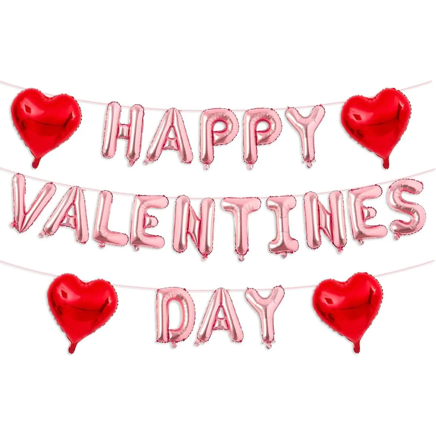 Rose Gold Happy Valentines Day Balloons, 16 Inch Valentines Decorations Balloons Red Heart Balloon for Valentine Day Decorations for Party Hotel Room Office Classroom