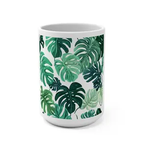 Tropical Monstera Leaf Pattern Mug | Tropical Botanical Ceramic Coffee Cup