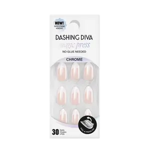 French Glaze Almond Press On Nails - Sheer Nude Glossy Finish with White French Tips and Chrome Effect