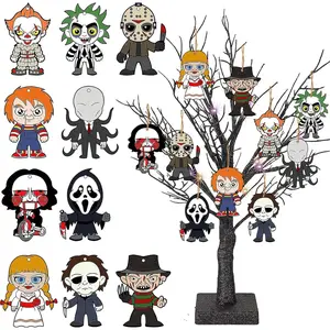 10pcs Horror Movie Merchandise - Horror Movies Christmas Ornaments for Tree, Wooden Hanging Ghostface Decor, Scary Movie Gifts, Mini Halloween Characters Decorations Indoor Outdoor