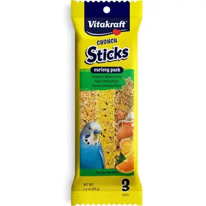 Vitakraft Crunch Sticks Variety Pack: Orange & Apricot Flavor, Egg & Honey Flavor, Sesame & Banana Flavor Treats for Parakeets, 2.4 oz