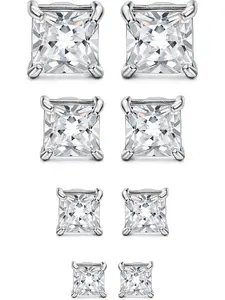 Magnetic Earrings for Men & Women, Silver Color Square Cubic Zirconia Studs, Non-Piercing Hypoallergenic Design, Stud Earring Jewelry, Magnetic Earrings Set