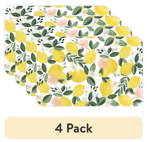 (4 pack) Lemons on the Vine Reversible Flexible Plastic Placemat
