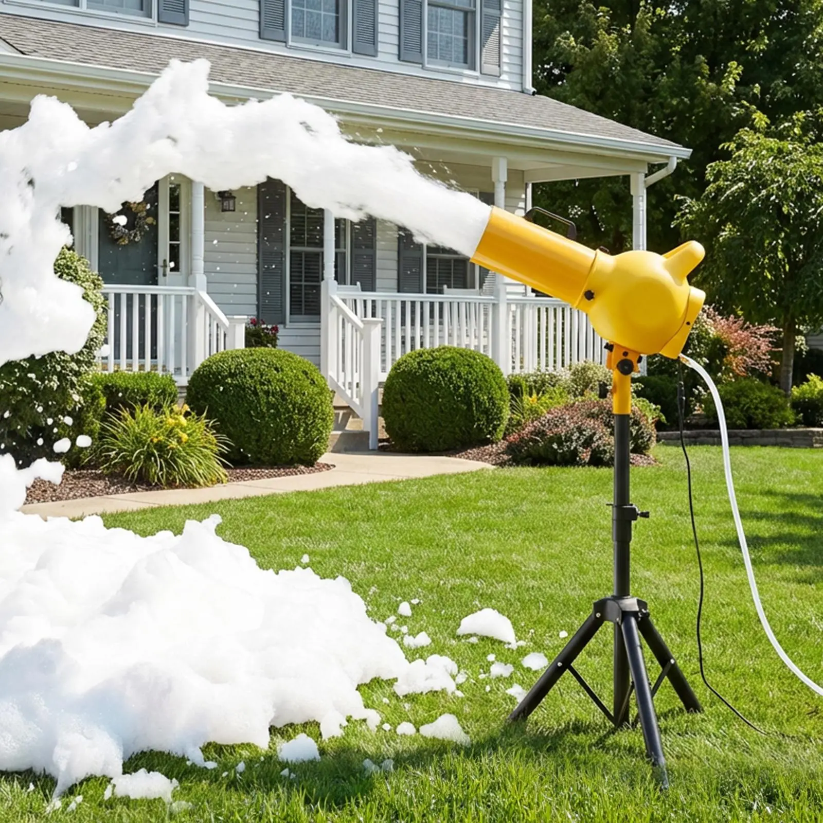 VEVOR Handheld Spray Foam Cannon Party Machine - Iron-Built, Bubble Maker with Fan, Triangular Structure, Batteries, Consistent & Even Foam Output, Balanced Spray Range for 18+ Years Gatherings, Backyard