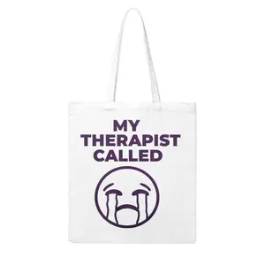 Women's Printed Canvas Tote Bag My Therapist Called Emoji Design Everyday Use Summer Fall Stylish Durable And Versatile Perfect For Any Occasion