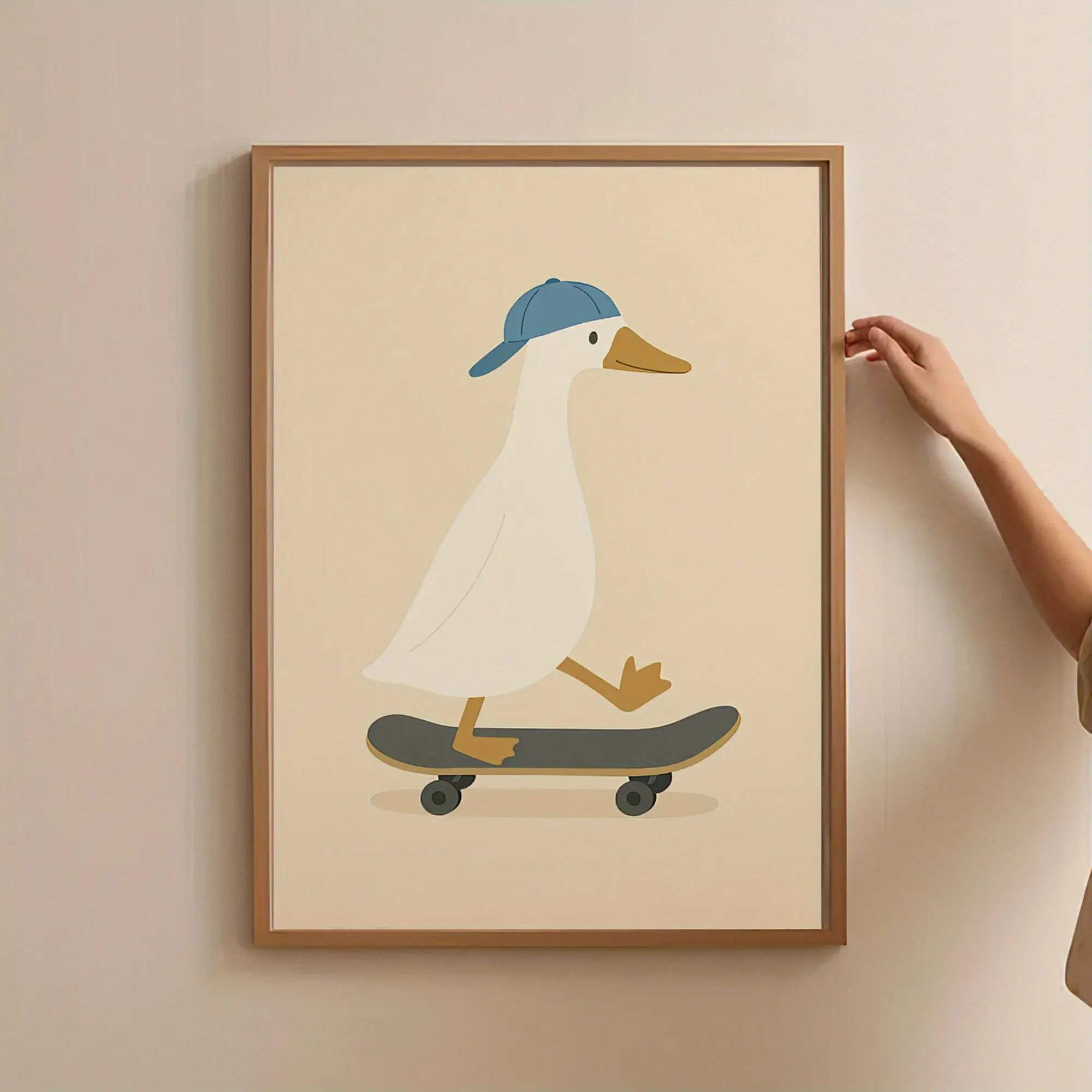 Vintage Skateboard Duck Art Poster, Cute Duck Wall Decor, Modern Bedroom & Living Room Decoration, Retro Skateboard Art Print, Cute Cartoon Print, Aesthetic Wall Decor