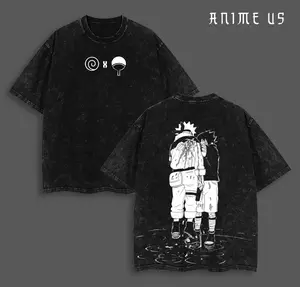 Sasuke Uchiha Killed Naruto Namikaze Anime Double Printed Vintage Washed Tee Unisex Oversize Anime Manga Washed Heavyweight Cotton T-shirt Sasuke Fan Naruto Merch