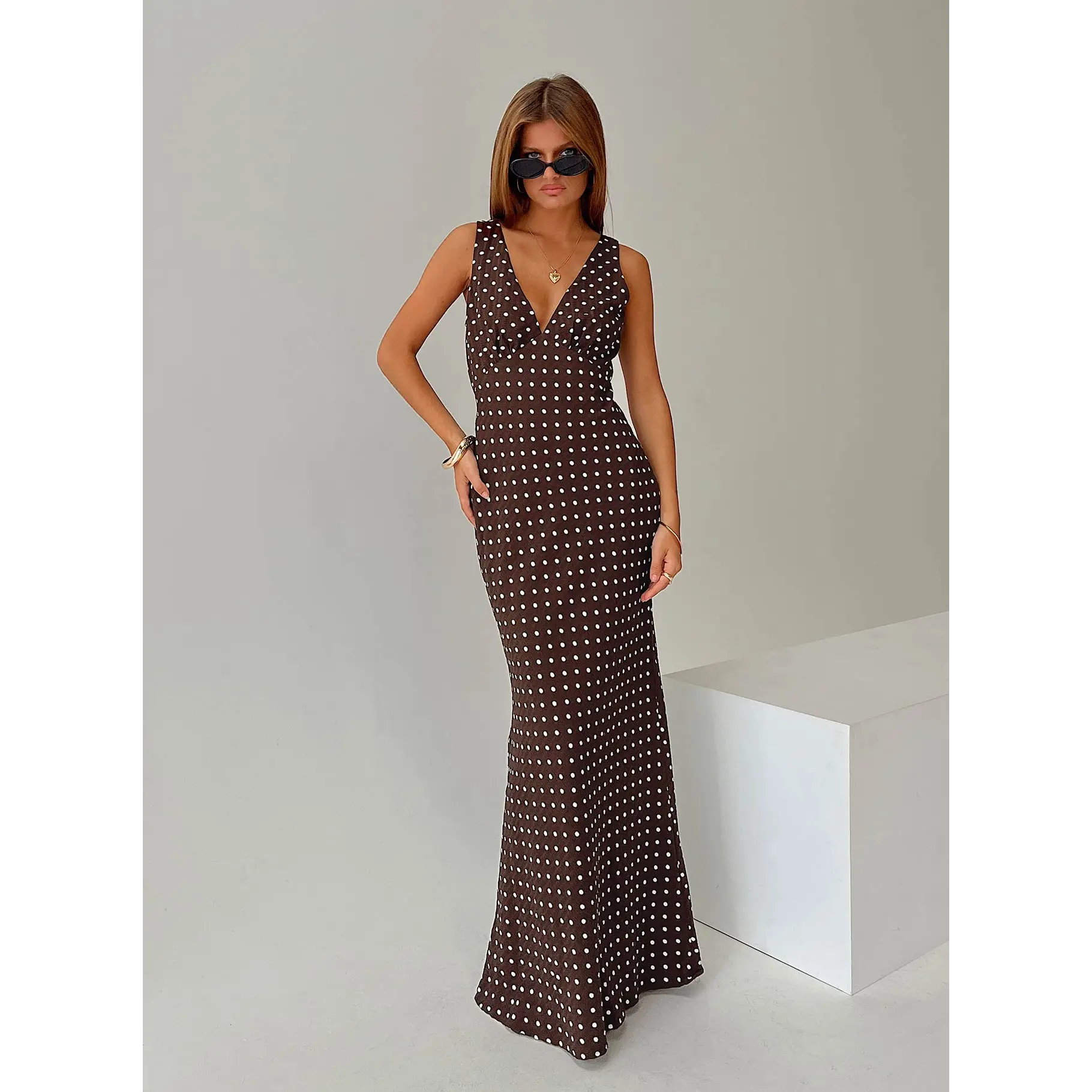 nellie maxi dress brown polka dot Nellie Maxi Dress – OH Rents main image 0