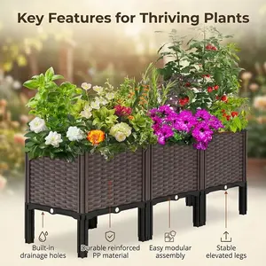 Elevated plastic planter box with drainage system; balcony planting box; suitable for outdoor plants—vegetables, gardens, flower pots, and rectangular planter boxes