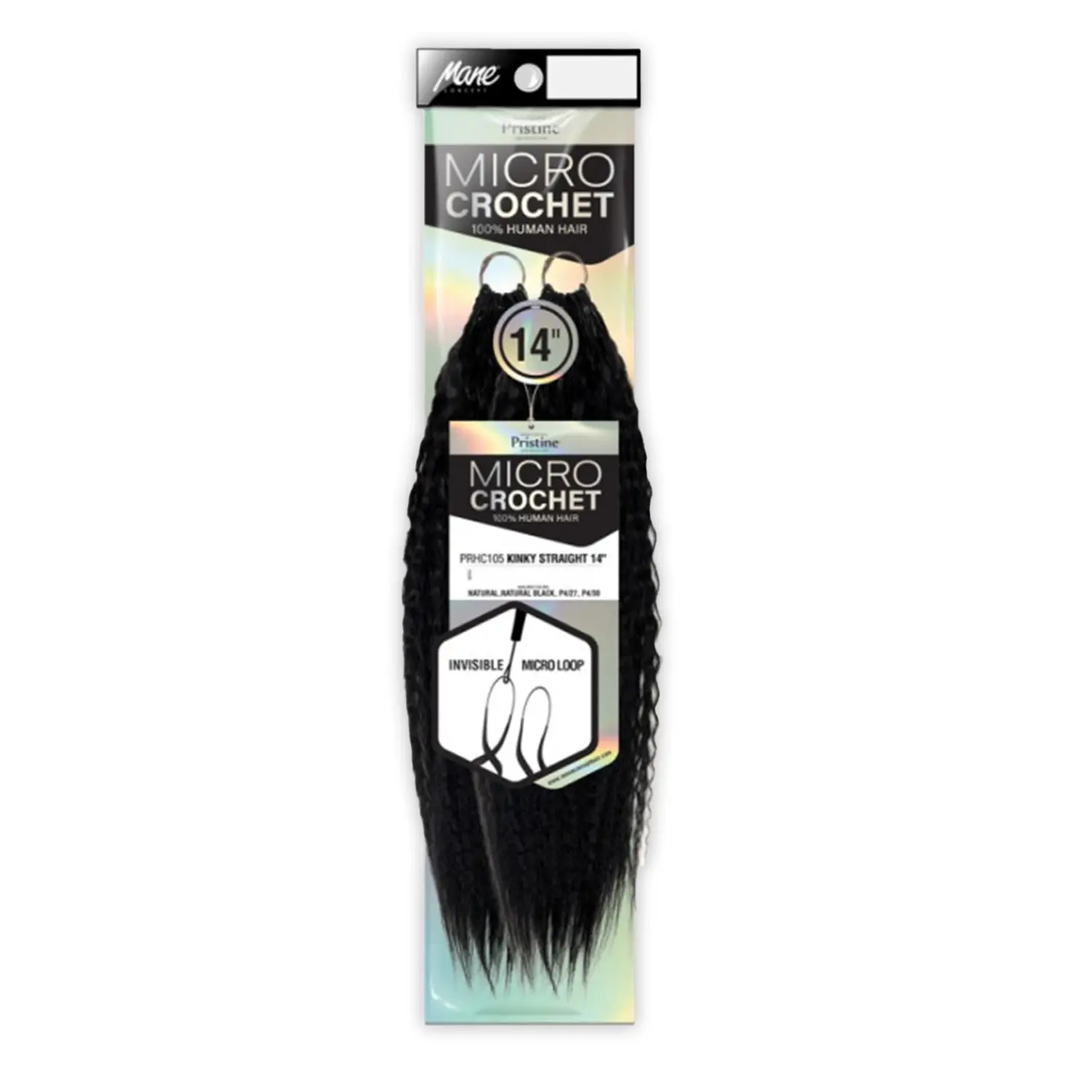Mane Concept Pristine Micro Feather Crochet Braids, 14-Inch Natural Straight Human Hair Set with Invisible Micro Loop, Glueless Kinky Straight Extensions, 40 Strands, Kinky Straight Texture