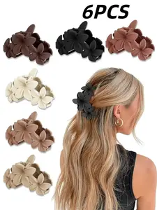 6pcs Flower Hair Clips for Women, Non-Slip Matte Hawaiian Plumeria, Large Claws Clips with Strong Hold, Cute Beach Hair Accessories