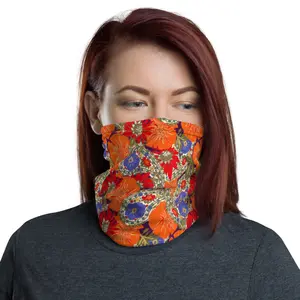 Orange Paisley Floral Neck Gaiter/FaceMask/MockTurtlenect
