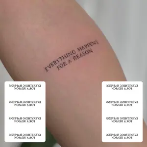 2 waterproof and sweat-proof temporary flash tattoo stickers with European and American style "Everything happens for a reason" inspirational English quote temporary tattoo stickers suitable for fashion lovers