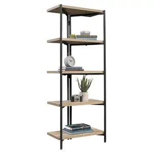 Sauder North Avenue Bookcase - Tall Wall Corner Bookshelf with 5 Sturdy Shelves, Durable Powder-Coated Metal Frame, Industrial Style for Home Office & Living Areas