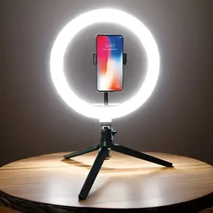 1Pc Dimmable 10-Inch LED Ring Light-USB Power Supply Studio Lighting with 120 One Led, 360 °   Rotatable Telescopic Rod, Vertical Bracket and Mobile Phone Bracket for Video Blog, Photography and Live Broadcast.